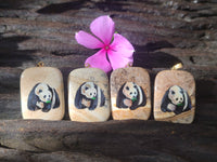 Polished Polychrome Jasper Pendant with Hand Painted Panda - sold per item - From Madagascar