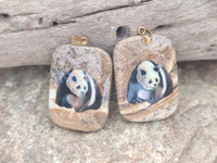 Polished Polychrome Jasper Pendant with Hand Painted Panda - sold per item - From Madagascar