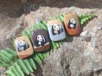 Polished Polychrome Jasper Pendant with Hand Painted Panda - sold per item - From Madagascar