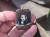 Polished Polychrome Jasper Pendant with Hand Painted Panda - sold per item - From Madagascar