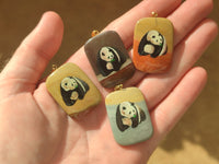 Polished Polychrome Jasper Pendant with Hand Painted Panda - sold per item - From Madagascar