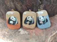 Polished Polychrome Jasper Pendant with Hand Painted Panda - sold per item - From Madagascar