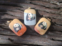 Polished Polychrome Jasper Pendant with Hand Painted Panda - sold per item - From Madagascar