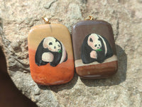 Polished Polychrome Jasper Pendant with Hand Painted Panda - sold per item - From Madagascar