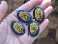 Polished Dumortierite Pendants with Hand Painted Lion - sold per item - From Mozambique