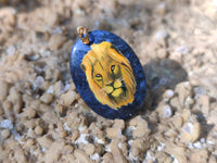 Polished Dumortierite Pendants with Hand Painted Lion - sold per item - From Mozambique