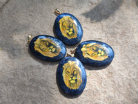 Polished Dumortierite Pendants with Hand Painted Lion - sold per item - From Mozambique