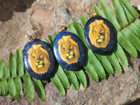 Polished Dumortierite Pendants with Hand Painted Lion - sold per item - From Mozambique