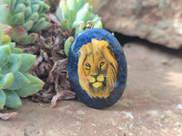 Polished Dumortierite Pendants with Hand Painted Lion - sold per item - From Mozambique