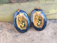 Polished Dumortierite Pendants with Hand Painted Lion - sold per item - From Mozambique