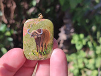 Polished Unakite Pendant with Hand Painted Buffalo - Sold Per Item - From South Africa