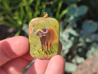 Polished Unakite Pendant with Hand Painted Buffalo - Sold Per Item - From South Africa