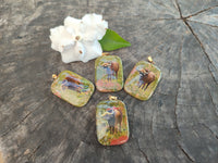 Polished Unakite Pendant with Hand Painted Buffalo - Sold Per Item - From South Africa