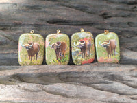 Polished Unakite Pendant with Hand Painted Buffalo - Sold Per Item - From South Africa