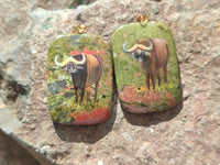 Polished Unakite Pendant with Hand Painted Buffalo - Sold Per Item - From South Africa