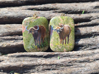 Polished Unakite Pendant with Hand Painted Buffalo - Sold Per Item - From South Africa