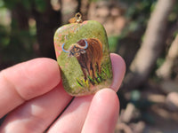 Polished Unakite Pendant with Hand Painted Buffalo - Sold Per Item - From South Africa