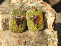 Polished Unakite Pendant with Hand Painted Buffalo - Sold Per Item - From South Africa