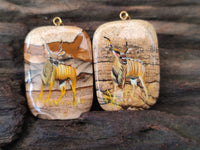 Polished Picture Stone Pendant with Hand Painted Kudu - Sold Per Item - From Namibia