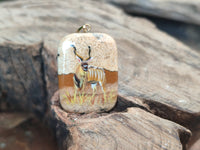 Polished Picture Stone Pendant with Hand Painted Kudu - Sold Per Item - From Namibia