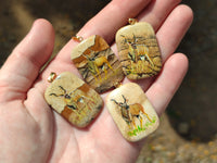 Polished Picture Stone Pendant with Hand Painted Kudu - Sold Per Item - From Namibia