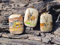 Polished Picture Stone Pendant with Hand Painted Kudu - Sold Per Item - From Namibia