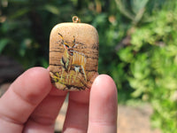 Polished Picture Stone Pendant with Hand Painted Kudu - Sold Per Item - From Namibia