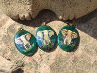 Polished Aventurine Pendant with Hand Painted Elephant - Sold Per Item - From Zimbabwe