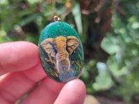 Polished Aventurine Pendant with Hand Painted Elephant - Sold Per Item - From Zimbabwe