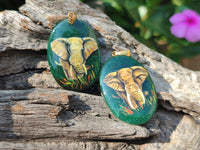 Polished Aventurine Pendant with Hand Painted Elephant - Sold Per Item - From Zimbabwe