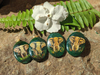 Polished Aventurine Pendant with Hand Painted Elephant - Sold Per Item - From Zimbabwe