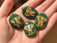 Polished Aventurine Pendant with Hand Painted Elephant - Sold Per Item - From Zimbabwe