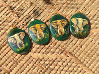 Polished Aventurine Pendant with Hand Painted Elephant - Sold Per Item - From Zimbabwe