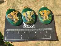 Polished Aventurine Pendant with Hand Painted Elephant - Sold Per Item - From Zimbabwe