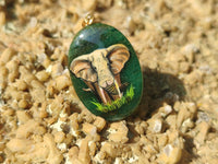 Polished Aventurine Pendant with Hand Painted Elephant - Sold Per Item - From Zimbabwe