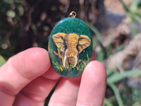 Polished Aventurine Pendant with Hand Painted Elephant - Sold Per Item - From Zimbabwe