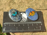 Polished Dumortierite Pendants with Hand Painted Butterfly - sold per item - From Mozambique