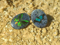 Polished Dumortierite Pendants with Hand Painted Butterfly - sold per item - From Mozambique