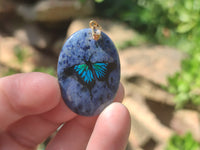 Polished Dumortierite Pendants with Hand Painted Butterfly - sold per item - From Mozambique