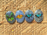 Polished Dumortierite Pendants with Hand Painted Butterfly - sold per item - From Mozambique