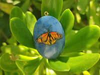 Polished Dumortierite Pendants with Hand Painted Butterfly - sold per item - From Mozambique