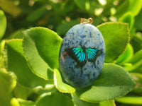 Polished Dumortierite Pendants with Hand Painted Butterfly - sold per item - From Mozambique