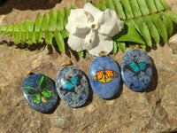 Polished Dumortierite Pendants with Hand Painted Butterfly - sold per item - From Mozambique