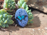 Polished Dumortierite Pendants with Hand Painted Butterfly - sold per item - From Mozambique