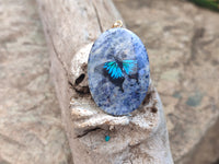 Polished Dumortierite Pendants with Hand Painted Butterfly - sold per item - From Mozambique