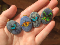 Polished Dumortierite Pendants with Hand Painted Butterfly - sold per item - From Mozambique