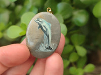 Polished Polychrome Jasper Pendant with Hand Painted Dolphin - sold per item - From Madagascar