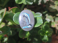 Polished Polychrome Jasper Pendant with Hand Painted Dolphin - sold per item - From Madagascar