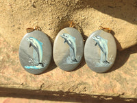 Polished Polychrome Jasper Pendant with Hand Painted Dolphin - sold per item - From Madagascar