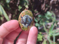 Polished Unakite Pendant with Hand Painted Rhino - Sold Per Item - From South Africa